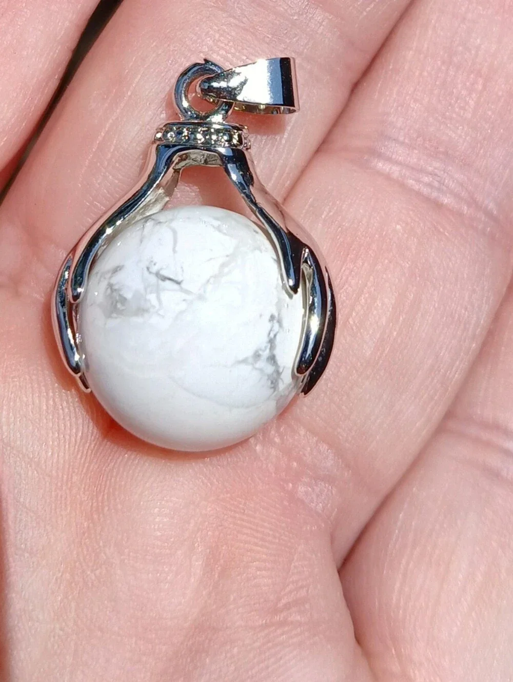 New 18K Hands Holding Howlite Sphere Pendant.